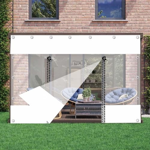 Pannelli Laterali in Telone Impermeabile Trasparente Con Porta a Cerniera,Tende in Teloni Trasparenti Bianco Per Esterni,Telone Pvc Pergola Gazebo Carport Con Occhielli,L×H-3.3×2.2m(10.8*7.2ft)
