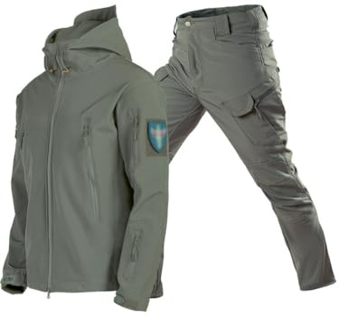 Oanviso Herren 2 Teilig Combat Jacke Taktische Sporthosen Softair Militär Anzug Männer Outdoor Regenjacke Jagdbekleidung Austauschjacke Übergangsjacke Oversized A Armeegrün XL