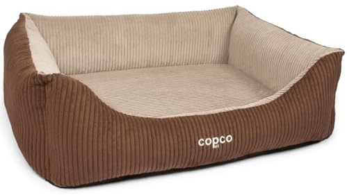 CopcoPet Hundebett Cord Waschbar - Hundekissen mittelgroße Hunde - Hundekorb mit 【rutschfeste Unterseite】 - gelenkschonendes Hundesofa - Hundekörbchen XXL, Dog Bed Beige/Braun 90 x 70 cm