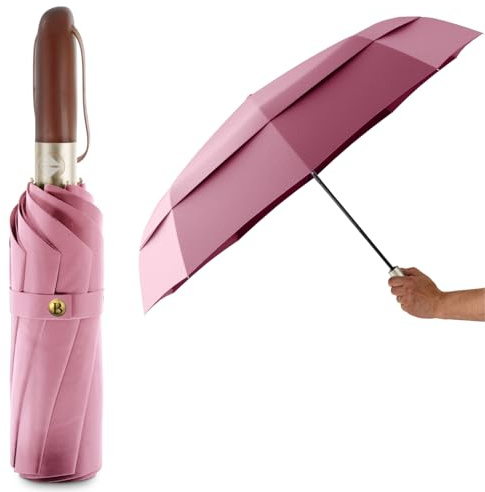 LOGAN & BARNES Taschenschirm sturmfest Ø103cm - Regenschirm sturmfest Klein mit hochwertigem Echtholzgriff und Auf-zu- Taschenschirm Automatik Modell Amsterdam (Zartrosa)