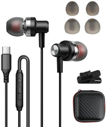 Écouteurs filaires USB C avec Microphone, Intra-Auriculaires de Type C, Isolation phonique, réduction du Bruit, pour Samsung Pro Max, Google Ultra, iPad