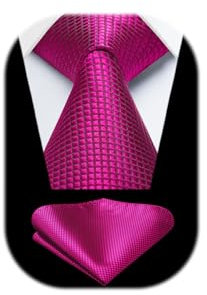 HISDERN Juego de corbatas a cuadros para hombre, corbata y pañuelo a cuadros para bodas, negocios formales, fucsia, Taille unique