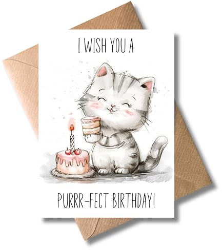 WBdesignz Geburtstagskarte mit Umschlag - Purrfect Birthday Niedliche Katze Glückwunschkarte zum Geburtstag Kätzchen (DIN A6)