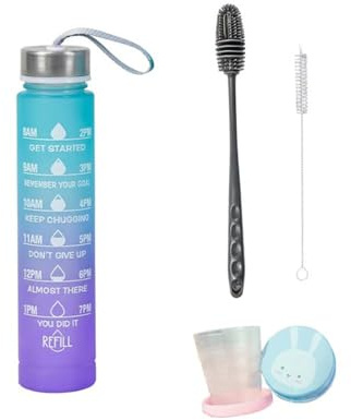 3 Stück Trinkflasche 2L 700ML 300ML, Wasserflasche Auslaufsicher, 2 Litre Trinkflasche mit Strohhalm, BPA Frei Sportflasche mit Zeitmarkierung für Fahrrad, Fitness, Wandern, Outdoor