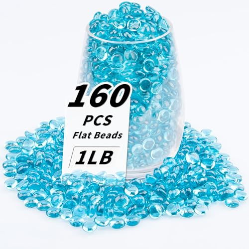 Perline piatte in vetro blu mare da 0,5 kg, 160-180 pezzi, piccole biglie di vetro, mini ciottoli rotondi piatti per riempire vasi e fiori, pietre preziose decorative per acquari e decorazioni per la