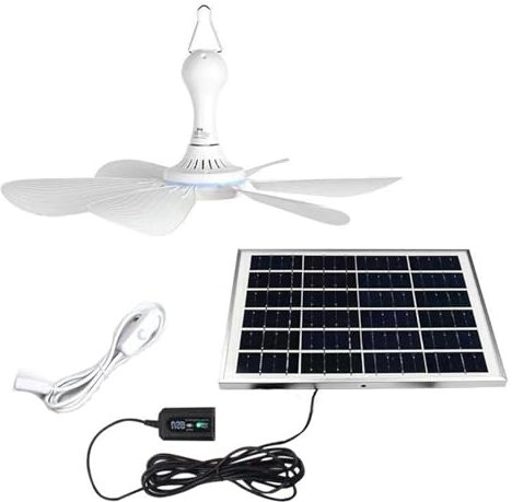 LYCDPYCD Ventilatore Solare 6/10W Ventilatore a 6 Pale con Inserto Suono Basso con Gancio Ventilatore da Soffitto da Esterno Usb Ventilatore in ABS Diametro 42 Adatto Per 5-10 Metri Quadrati(6W)