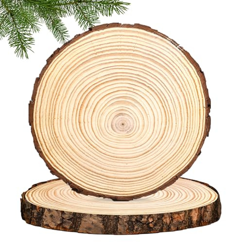 Dischi Legno Senza Buco, 2 Pezzi 30 cm Con Corteccia, Naturale Da Decorare, Fette per Pirografo, Intagliare, Disegnare