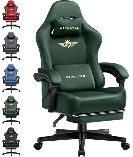 GTPLAYER Gaming Stuhl, Atmungsaktiver Bürostuhl, bürostuhl ergonomisch, Hochwertiger - Stoff, Ergonomischer PC Stuhl, 160° Verstellbare Rückenlehne und ausziehbare Fußstütze, Tragkraft 180 kg, Grün