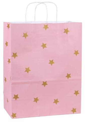 50x Papiertüten Stars Gold A4 - Papiertragetaschen - 12 x 25 x 31 cm - Rosa;Gold - 50 stück