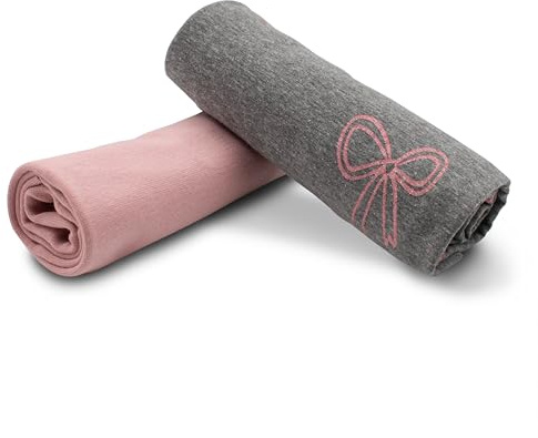 Stoffpaket 0,5m Jersey + 0,5m Bündchenstoff zum Nähen von Kinderkleidung Kinderstoff Jerseystoff (Glitzer Schleife + Pink Set36)