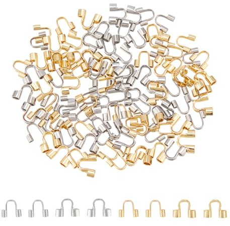 UNICRAFTALE 100 st 2 färger U-skydd rostfritt stål kabelskydd trådskydd spännskydd för halsband armband smyckestillverkning hål 1~1,6 mm