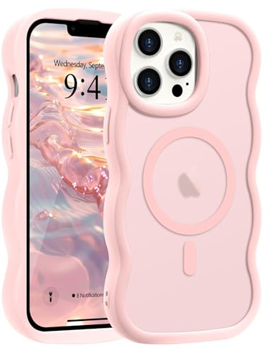Pepmune Magnetic for iPhone 13 Pro Case Translucent Matte Pink | Compatible with Magsafe,Cute Curly Wave Frame Phone Case,Soft TPU Bumper Slim Fit Shockproof Protective Cover for Men-Pink