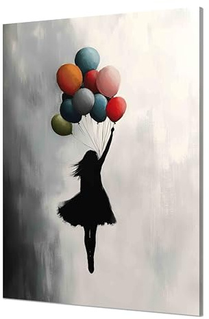 Kunstbruder Wandbild Banksy GirlFlyingBallons, Bunt, 60x80 cm | Hochformat, Leinwand, Graffiti Kunstdruck, Schlafzimmer & Wohnzimmer Deko