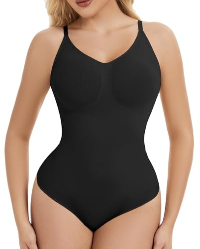 KSKshape Shapewear Bodysuits for Womens Tummy Control Slimming Thong Body Shaper Seamless Shaping Body Suits,Black,XXS-XS