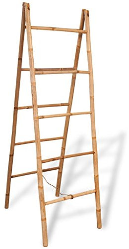 YYLIVING Freestanding Towel Rack Drying Stand with 5 Rails Wooden Bathroom Clothes Clothing & Towels Holder,Double Ladder Rungs Bamboo 50x160 cm