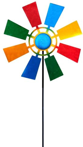 Windrad, Garten Windspiel, 119 cm Buntes Metall Garten Windmühle, Gartenskulpturen für Hof, Garten Dekoration