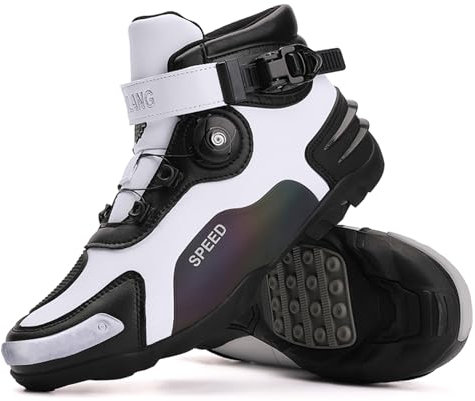 FHQGZT Motorrad Schuhe Herren Motorradschuhe Schwarz Motocross Kurze Stiefeletten Wasserdichtes Leder Belüftet, Motorradstiefel Protektoren Offroad Stiefel Rennsportstiefel (White,44 EU)