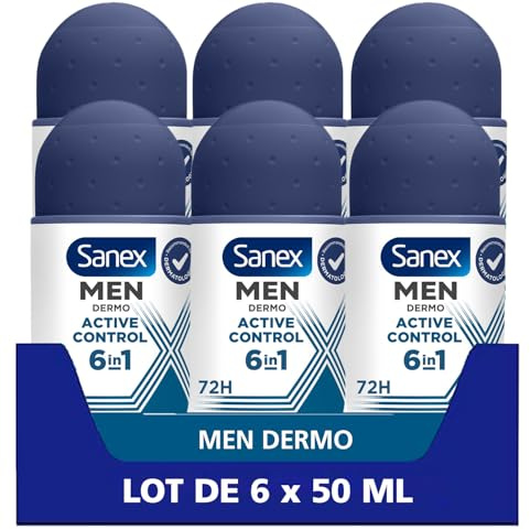 Sanex, Deodorant Homme Anti-Transpirant, Active Control, 6 x 50 ml | Anti-transpirant bille, Protection puissante de 72h, Formule douce non irritante sans alcool* pour un confort quotidien