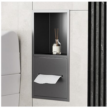LFONDIGE Shower Niche, Stainless Steel Embedded Wall Shelf, Bathroom Shelves, Home Bedroom Kitchen Wet Room Alcove, Shampoo Toiletry Toilet Paper Waterproof Storage Shower Organiser (Color : Grey,
