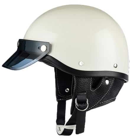 VVPEC retrò Mezzo Conchiglia Casco,Caschi da Moto Aperto Caschi A Scodella,ECEDOT Omologato Casco da Moto Scooter per Donna Uomo,(1,S=55~56cm)