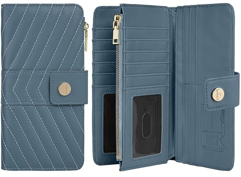 Sunpour Blue Women's Trifold Wallet,Large Capacity RFID Long Wallet