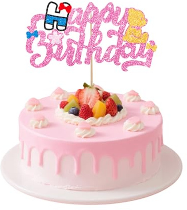 13stk Cartoon Rosa Tortenaufleger, Umfasst 1 Große & 12 Kleine Glänzend Tortenaufleger Niedlich Cartoon Party Zubehör für Geburtstag Feiern