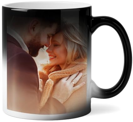 Love Faith personalisierte Magic Mug - Euer Foto - für Paare schwarz | Thermoeffekt-Tasse zeigt dein Lieblingsfoto bei Wärme - Lade euer Foto hoch - Unvergessliches Paar-Geschenk, matt-schwarz