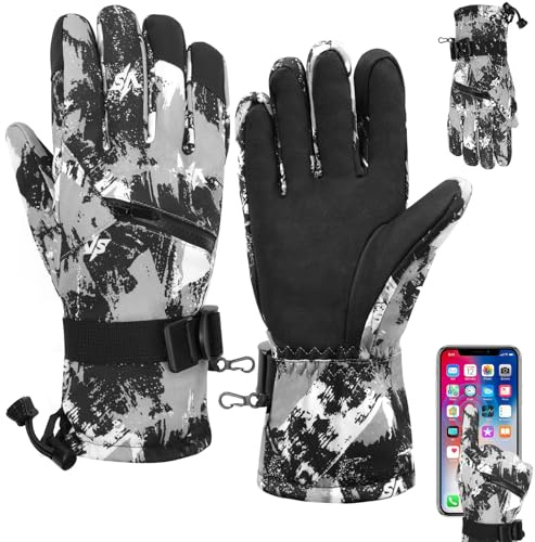 Adiwo Men's Ski Gloves, Warmest 3M Cotton, -20℉ Coldproof, Touchscreen Winter Gloves with Elastic Drawstring, Waterproof Windproof Anti Slip, for Cycling Snowboarding Walking Climbing,M