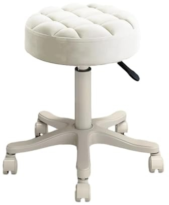 JCXIOC Tabouret Roulant Tabouret de beauté pivotant et Roulant for Salon, Tabouret Levage spécial, Rotatif for Coiffure, Travail à poulie for Bureau Domicile(White)