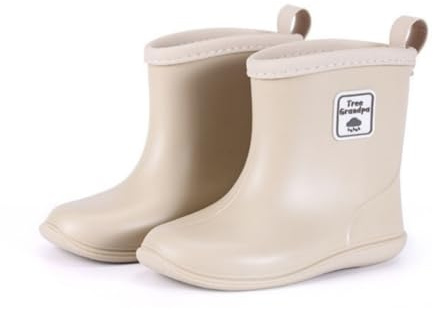 ENEN Stivali da Pioggia per Bambina Bambino 22-30, Stivali di Gomma Alti Bambini per Ragazzi e Ragazza Impermeabile Leggeri Galosce Portatili con Suola Antiscivolo (TR3 Beige,26)