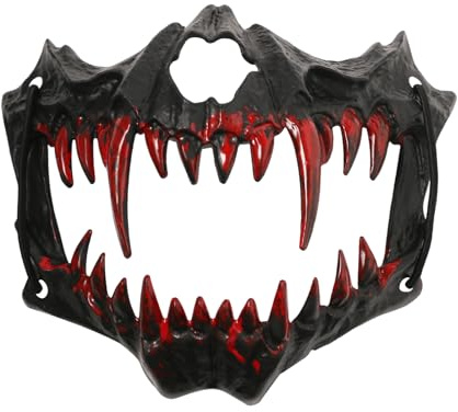 Oidea Demi-masque tête de mort animal : crocs tachés de sang demi-visage effrayant masque effrayant Halloween Horreur Masque effrayant fête Cosplay Accessoires de costume décoratifs Accessoires Noir