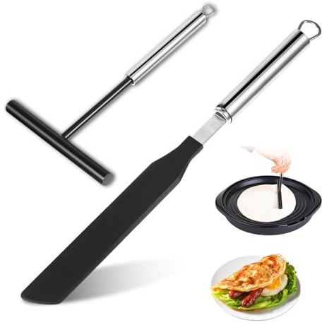 Diffaxy Crepes distributor and spatula, 2 pieces dough distributor for crepes, stainless steel crepes maker, crepes accessories for pancakes or crepe dough, home kitchen cooking baking tools