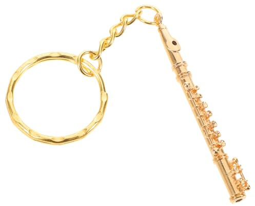 Mikikit Porte-Clés Flûte Miniature en Métal Doré Breloque Musicale Rétro Petit Pendentif Léger pour Paquet à Dos Clé ou Voiture Accessoire Créatif pour Amateurs de Musique et Présent