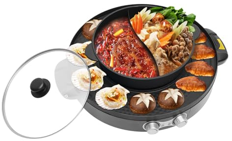 Hot Pot Elektrisk med grillplatta, 2-i-1 shabu shabu kastrull och koreansk BBQ grill – 2 200 W hotpot med grill, elektrisk gryta för fest, familj och umgänge