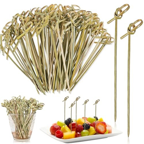 SUpoetry 100 Stück Holzspieße Mit Knoten, 12cm Holzspieße aus Bambus, Bambus Spieße Fingerfood, Zahnstocher Holz Spieße Fingerfood für Cocktails, Kleine Snacks, Antipasti
