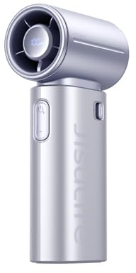 JISULIFE Tragbarer Handventilator – Elegantes Chrom: Bis 22 Stunden Akku | LED-Anzeige, 5000 mAh, 5‑Stufig, Mini-Ventilator für Reisen, Konzerte, trendiges Geschenk für Damen und Herren – Blau