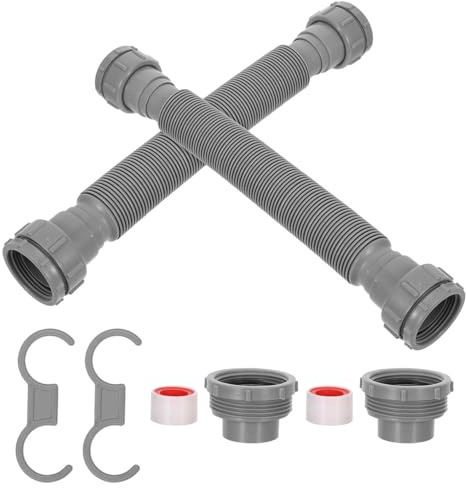 MAGICLULU Kit de Vidange Flexible pour Évier Cuisine et Lavabo Salle de Bain Siphon Extensible en Plastique, Double Filetage Interne et Support Adaptable Écoulement Stable