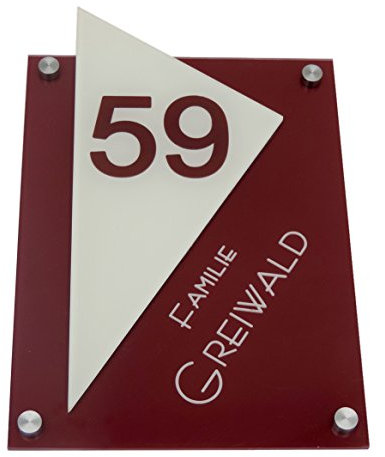 Modernes Namensschild/Türschild D2 made by GravUp mit Hausnummer : Gravur nach Wunsch - Acrylglas mit V2a Befestigungsmaterial