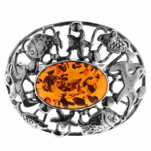 Ostsee-Schmuck Damen-Brosche 925/000 Sterlingsilber mit Bernstein