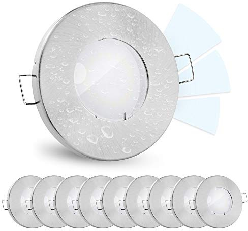 linovum 10 Stück fourSTEP Einbauleuchte LED Bad flach dimmen ohne Dimmer - LED GU10 5W neutralweiß 230V - Spot IP65 gebürstet