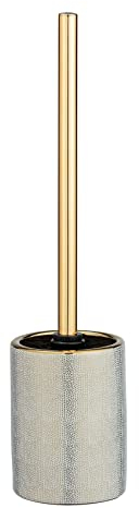 WENKO WC-Garnitur Nuria, hochwertiger Bürstenhalter aus edler Keramik mit luxuriös-strukturierter Oberfläche in Gold/Weiß, hygienische WC-Bürste aus Silikon, Ø 9,5 x 39 cm