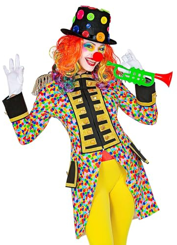 Widmann 50850 50850-konfetti parade-frack, trädgårdsuniform, punkter, clown, cirkusdirektor, kostym, karneval, temafest, damer, flerfärgad, XXL