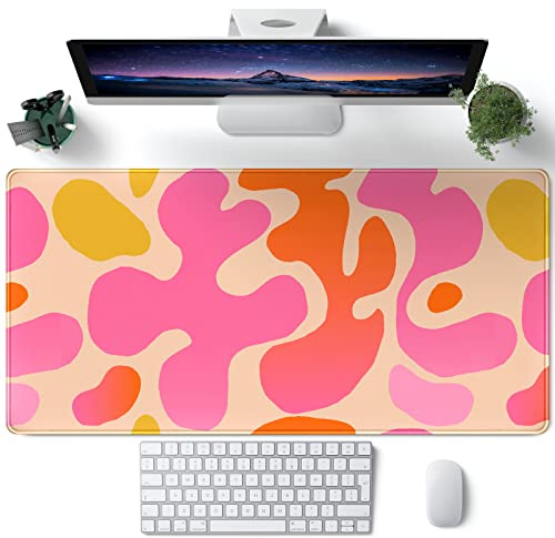 Grand Tapis de Bureau Moderne Abstrait XXL - Base en Caoutchouc antidérapant avec Bords Cousus - Joli Tapis de Souris - Accessoire de décoration pour Femme - 80 x 40 cm - Rose