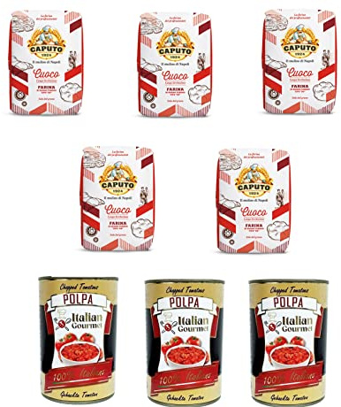 Paquete de prueba Caputo Cuoco 5 x 1 kg y pasta de tomate italiana Gourmet Polpa di pomodoro finamente picada 3 x 400 g