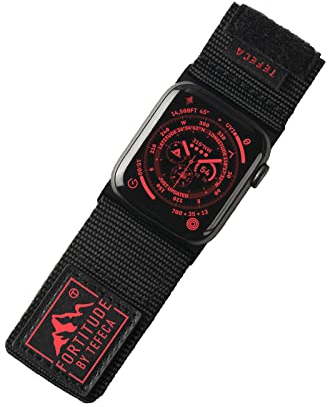 Tefeca Fortitude Serie Ultrawide Armband Kompatibel mit Apple Watch Ultra/Ultra2 Serie 9/8/SE2/7/6/SE/5/4/3/2/1(49/45/44/42mm M/L, Nylon Schwarz Rot)
