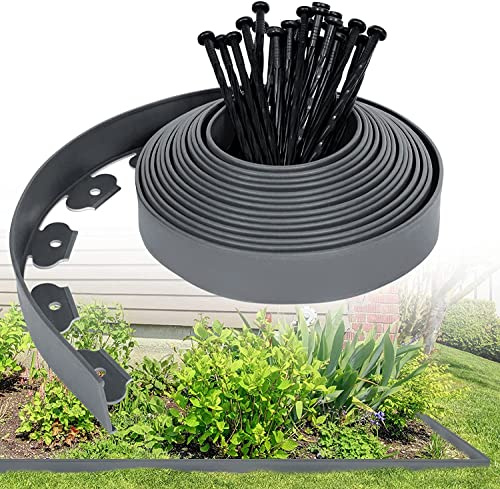 WENNEWU Rasenkante Kunststoff Flexible Rasenkante mit Erdanker Kunststoff Beeteinfassung Gartenzaun Beetumrandung Rasenumrandung Gartendeko Gartenpalisade, Gras- und Steintrennung,Grau,10cm*10m