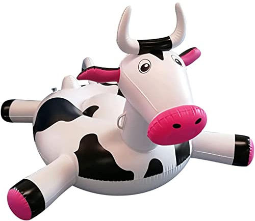 OLOTU Piscina Galleggianti Salvagente a Forma di Mucca, Salvagente Cavalcabile per Adulti, Materassino Gonfiabile da Nuoto Letto Galleggiante Gigante con Pompa Elettrica Ergonomico
