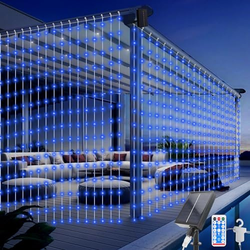 Acxilexy Solar Cortina de Luces Exterior, 3M*3M 300 LEDs Cortina Luminosa, 8 Modos, Impermeable Cobre Guirnaldas de Luces, Luces de Cortina para Fiestas, Navidad, Balcón, Bodas Decoración