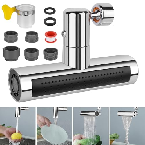 Rubinetto girevole, prolunga del rubinetto, perlatori per rubinetti, multifunzionale 4 in 1, girevole a 360°, anti-splash, a risparmio d'acqua, rubinetto da cucina con adattatori