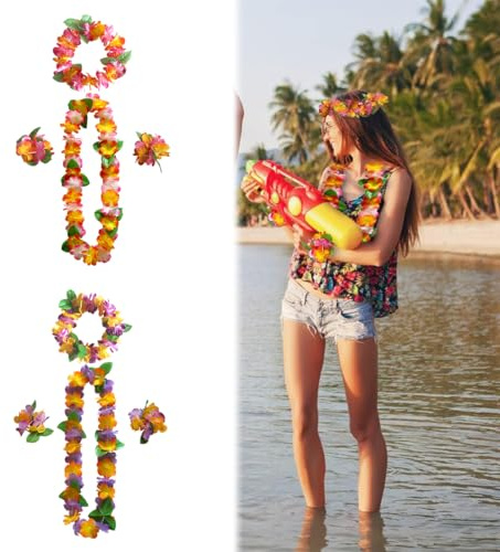 VYZUTR 8 Stücke Hawaii Blumenketten, Hawaii Kette Blumen Girlanden, Bunte Hawaiiketten mit Hawaiianische Plumeria Haarspange für Hawaiian Party Strand Dekorationen Zubehör